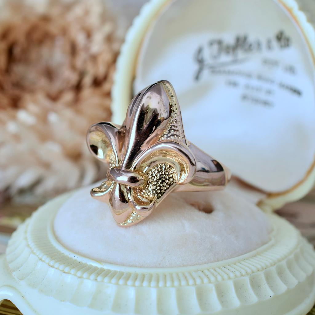 Modern Italian 14ct Rose Gold ‘Fleur De Lys’ Ring