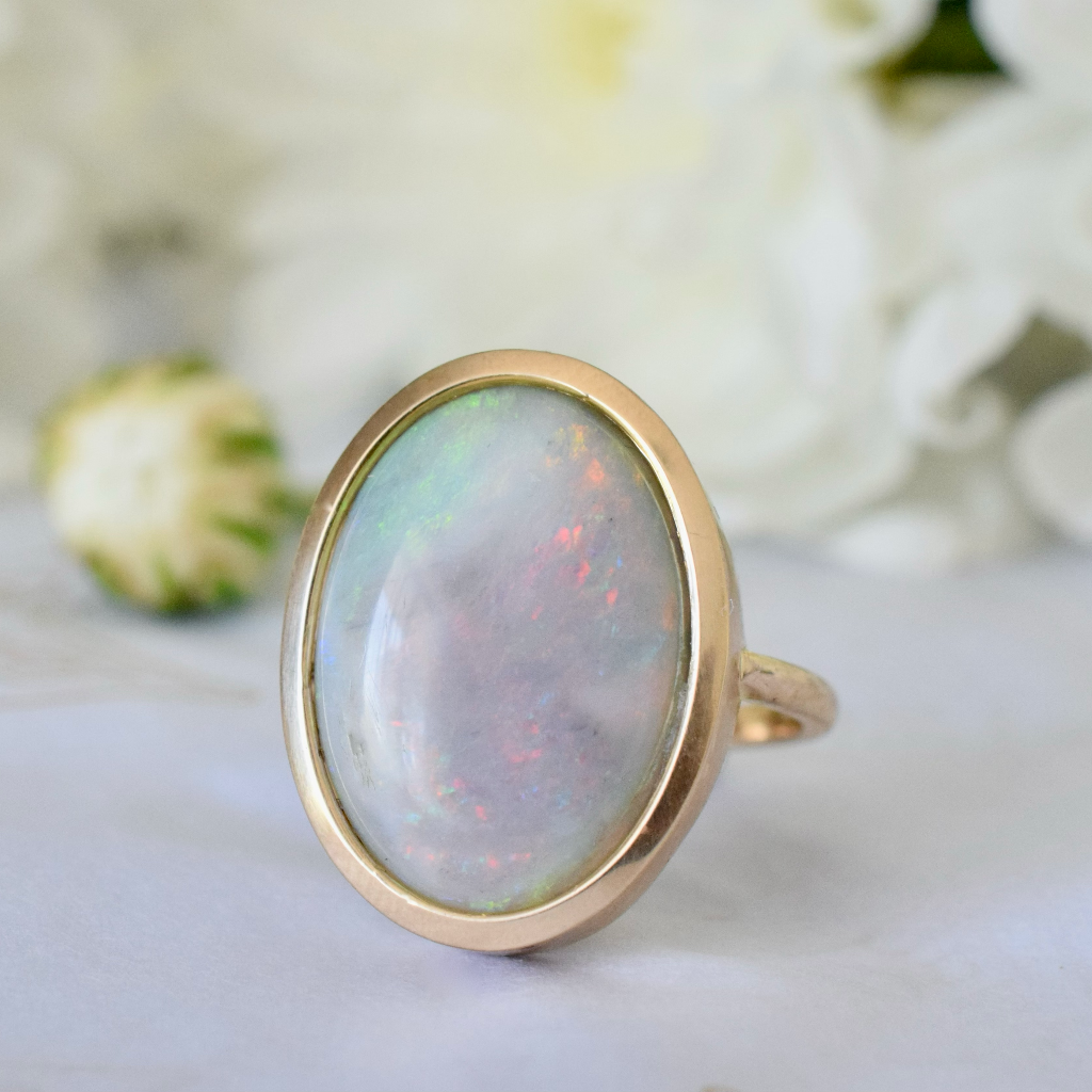 Modern 9ct Yellow Gold Solid White Opal (Colour 7/8) Ring