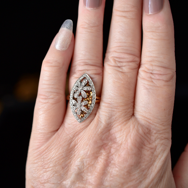 Modern 9ct Yellow Gold Marquise Diamond ‘Flower’ Ring