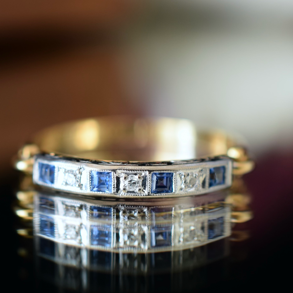 Antique/Vintage 18ct Yellow Gold Late Art Deco Sapphire And Diamond Ring Circa 1935