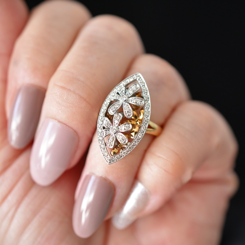 Modern 9ct Yellow Gold Marquise Diamond ‘Flower’ Ring