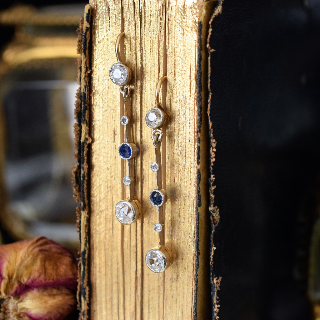 Antique 18ct Yellow And White Gold Diamond and Sapphire Earrings Circa 1900 (Independent Insurance Valuation Included For $4,850 AUD