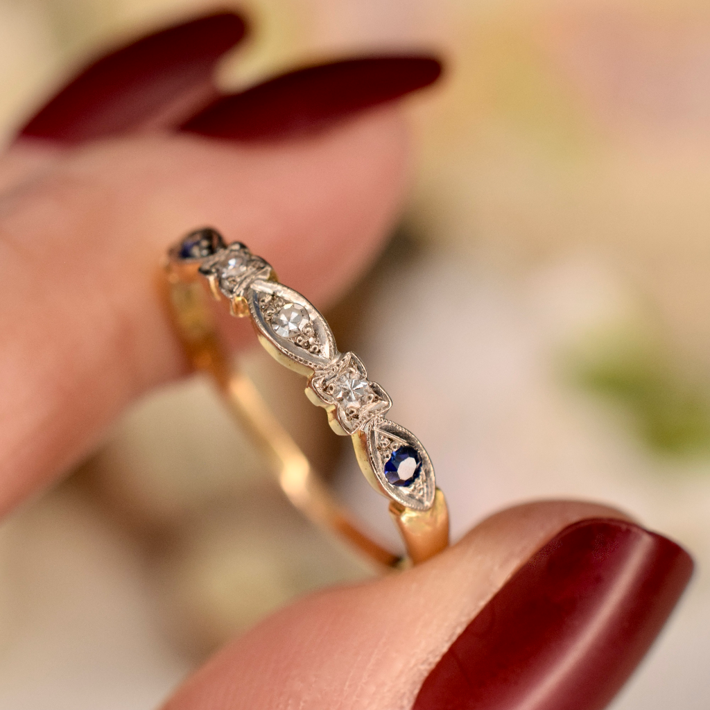 Antique/Vintage Art Deco 18ct Yellow Gold Diamond And Sapphire Ring Circa 1930-40’s