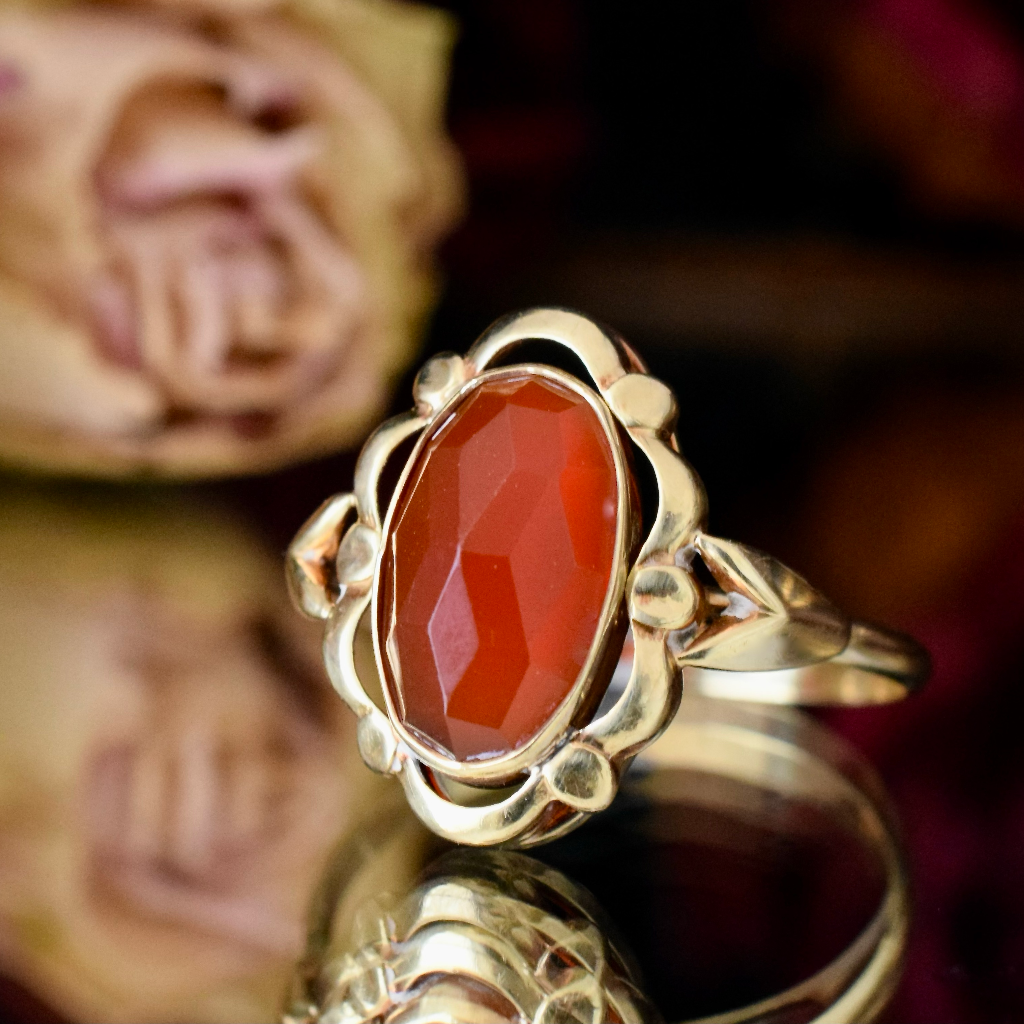 Vintage 14ct Yellow Gold Faceted Cherry Amber Ring Circa 1950