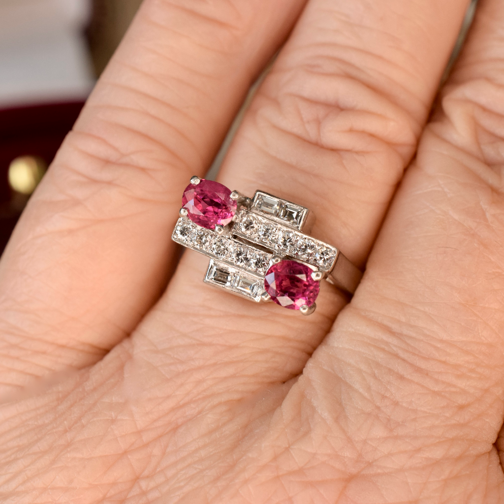 Art Deco Platinum Pink Sapphire Diamond Ring Independent Insurance/Retail Replacement Valuation For $5,500 AUD