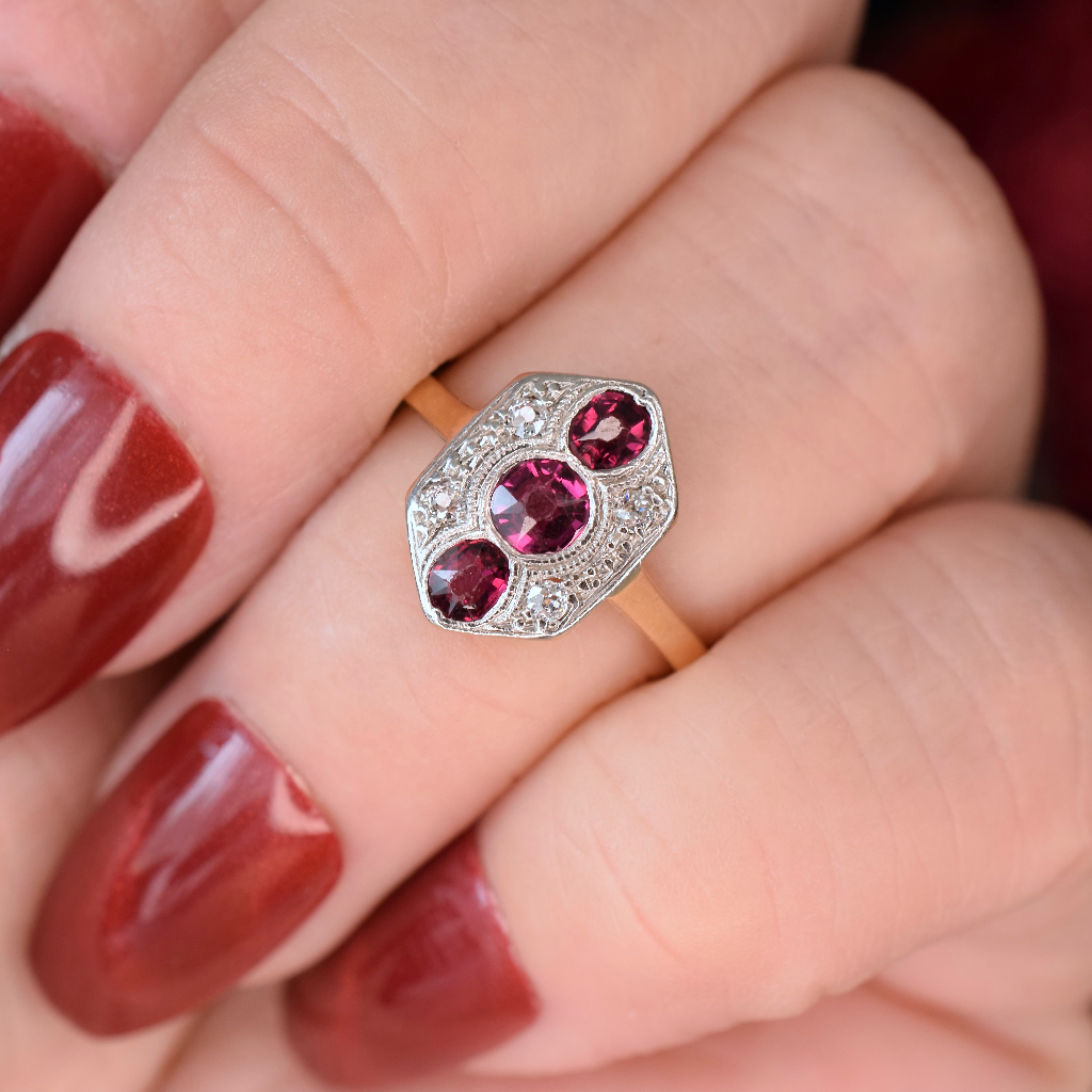 Vintage Art Deco Era 18ct & Platinum Ruby And Diamond Ring Circa 1935