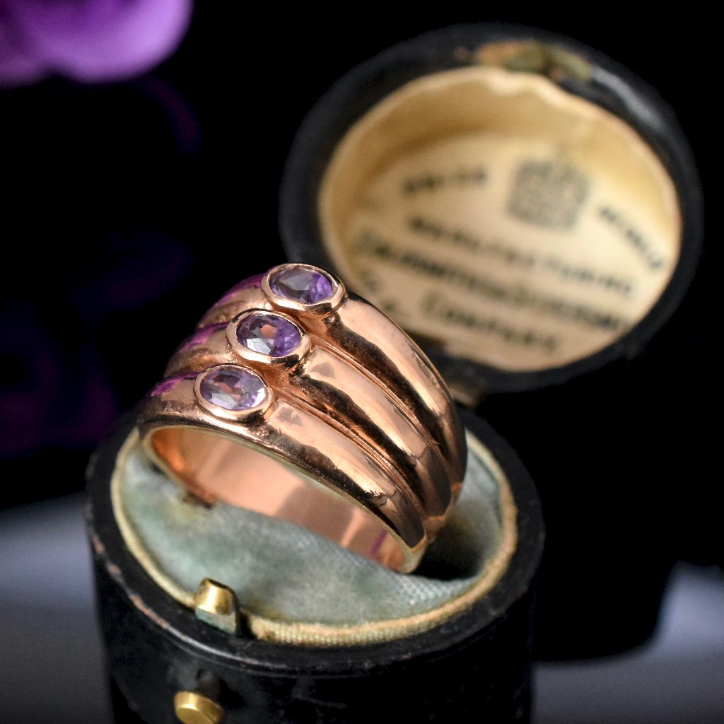 Modern Wide 9ct Rose Gold And Amethyst Ring