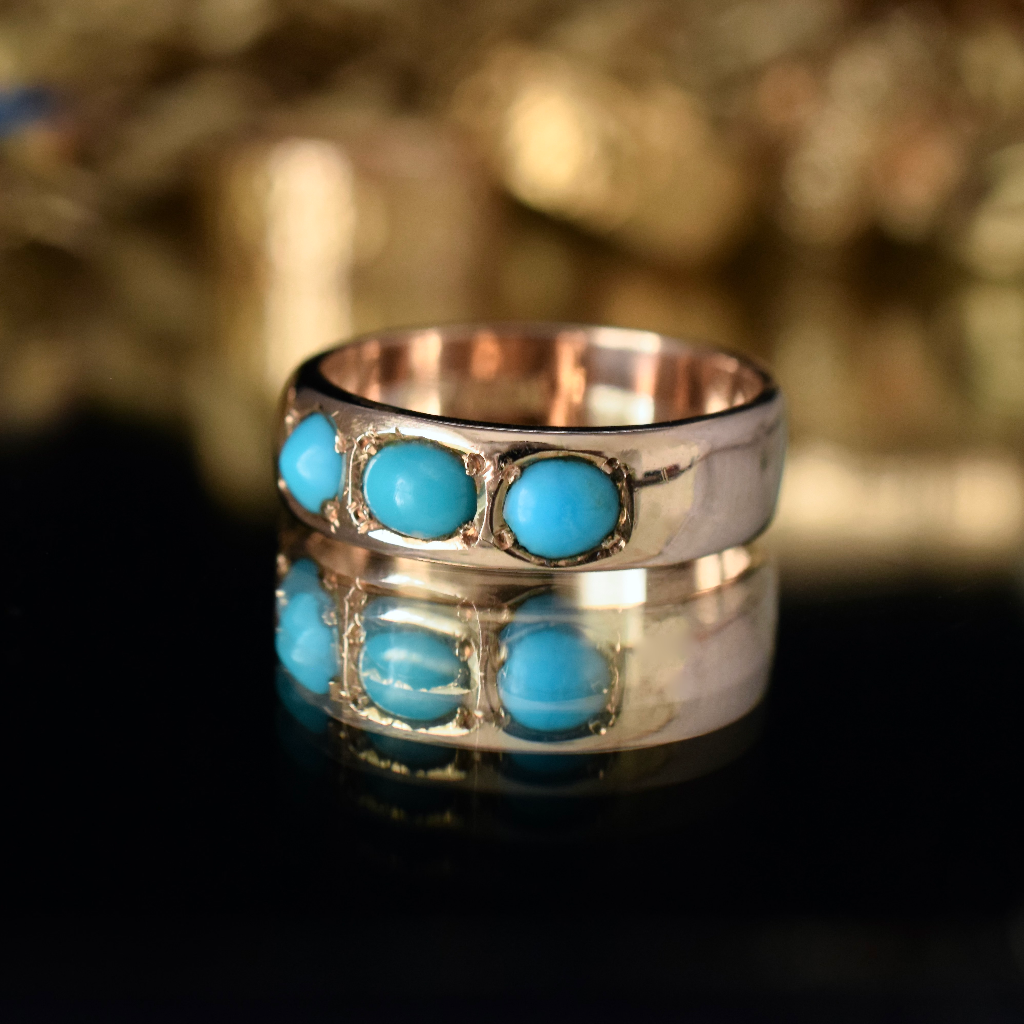 Antique 15ct Rose Gold Turquoise Gypsy Ring Circa 1915