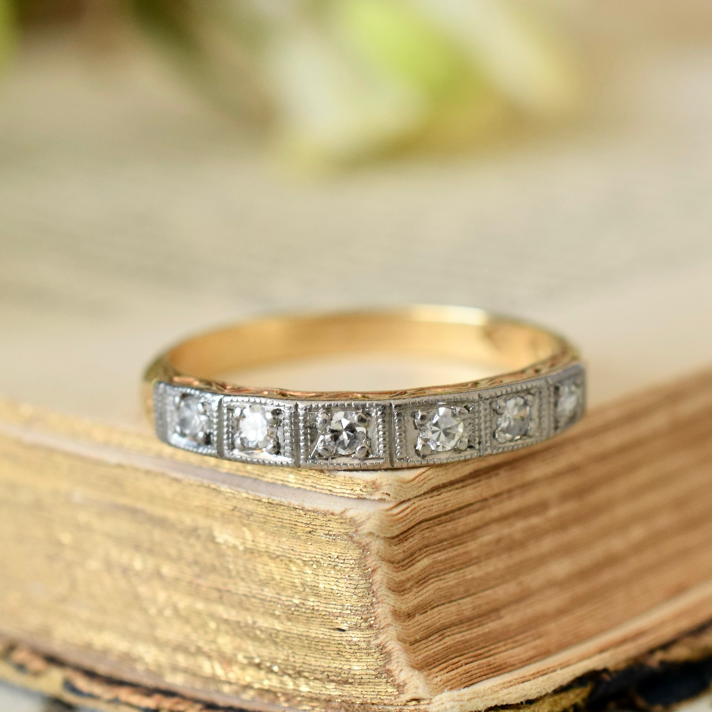 Vintage Art Deco 18ct Yellow Gold And Diamond Engraved Ring Circa 1935