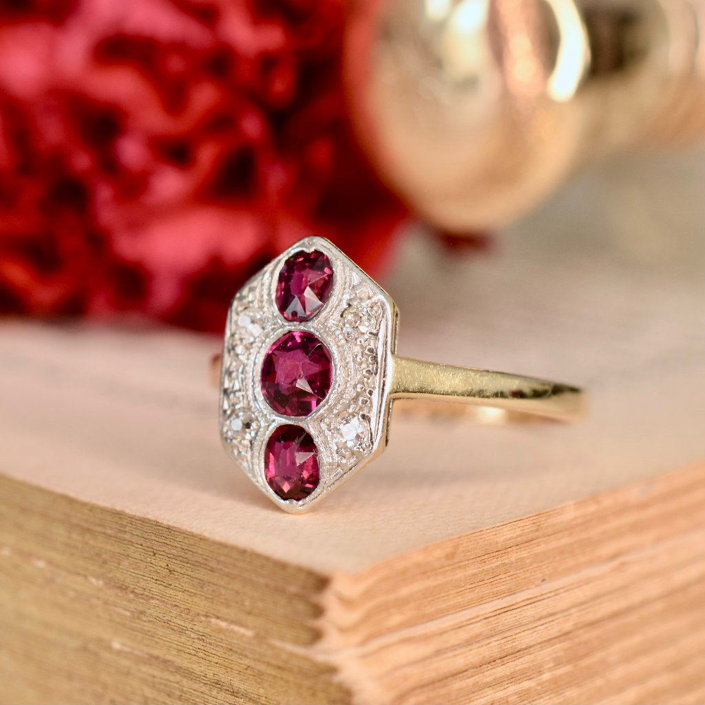 Vintage Art Deco Era 18ct & Platinum Ruby And Diamond Ring Circa 1935