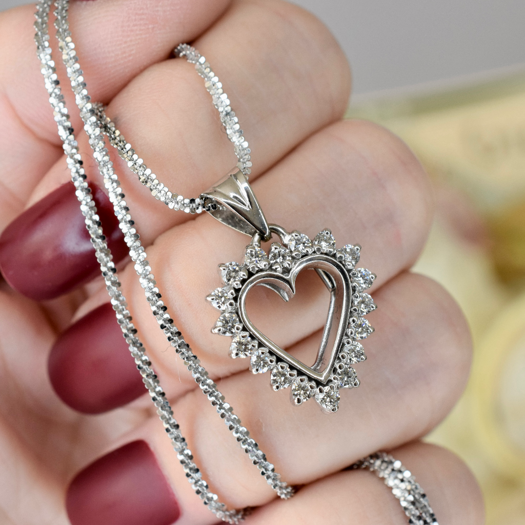 Modern 18ct White Gold Diamond ‘Heart’ 0.72ct With 9ct White Gold Chain