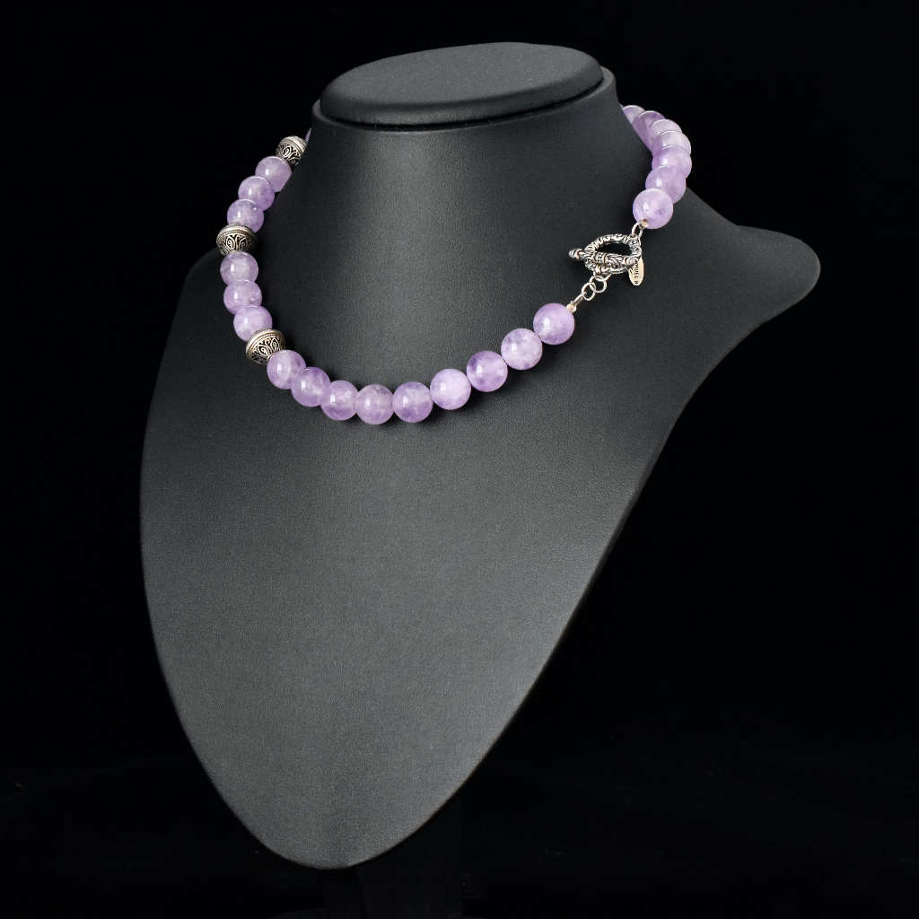 Modern Natural Amethyst And Sterling Silver Necklace