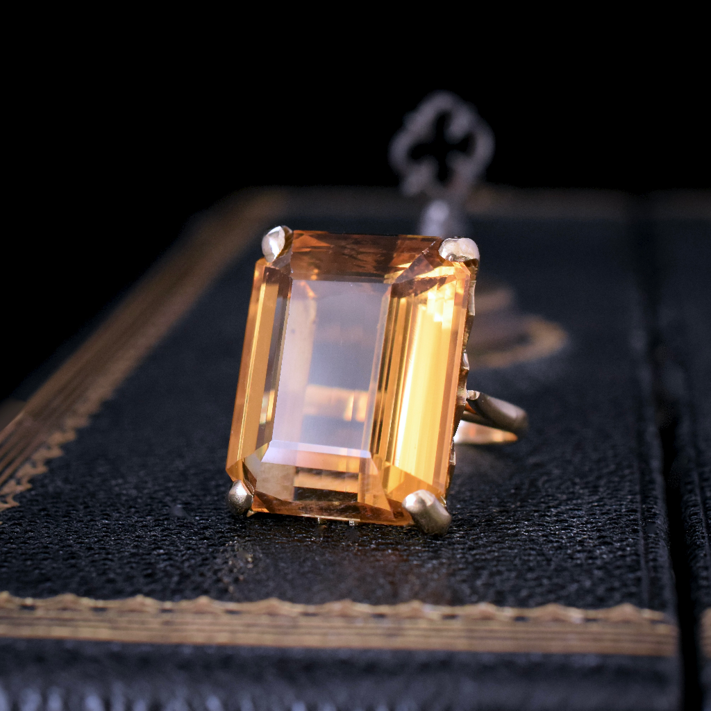 Vintage Retro Style 18ct Yellow Gold Golden Citrine Cocktail Ring