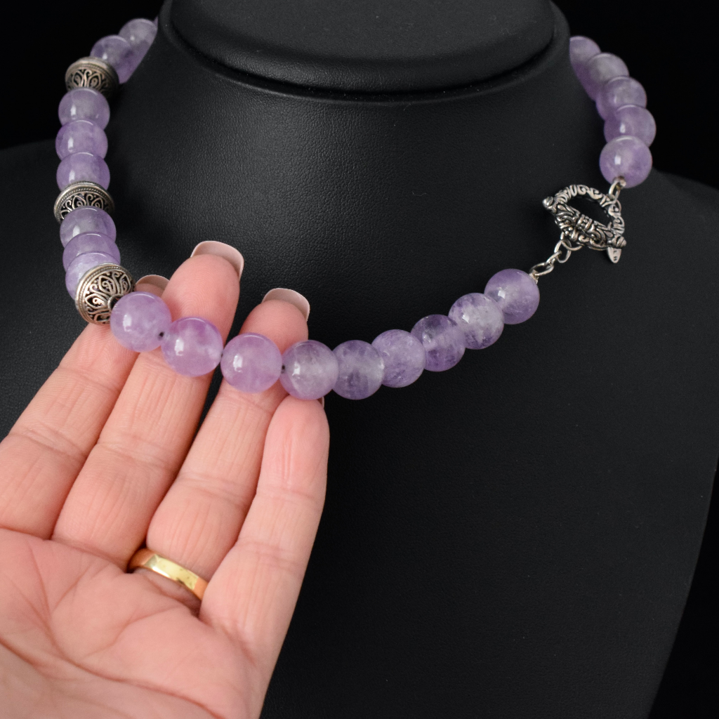 Modern Natural Amethyst And Sterling Silver Necklace