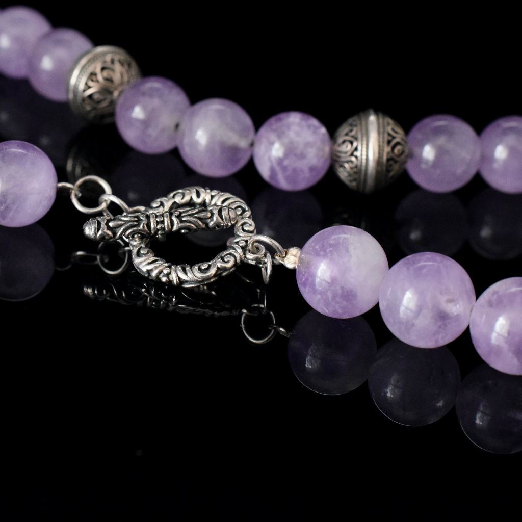 Modern Natural Amethyst And Sterling Silver Necklace