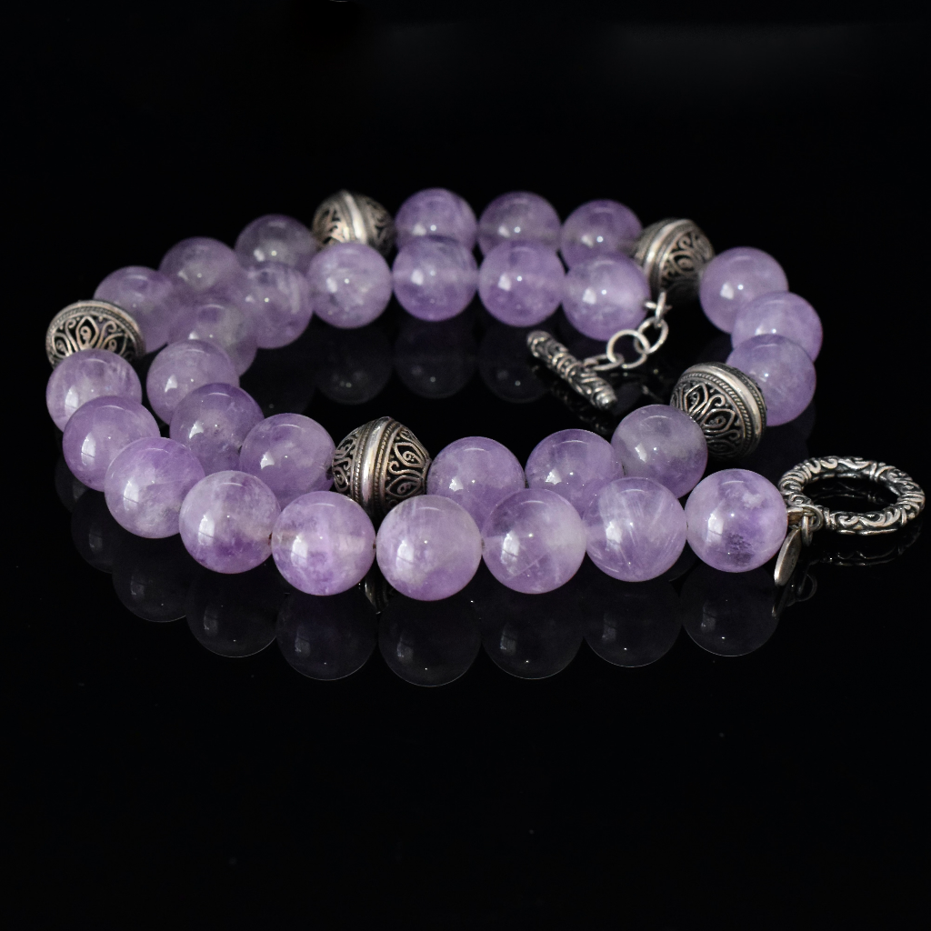 Modern Natural Amethyst And Sterling Silver Necklace