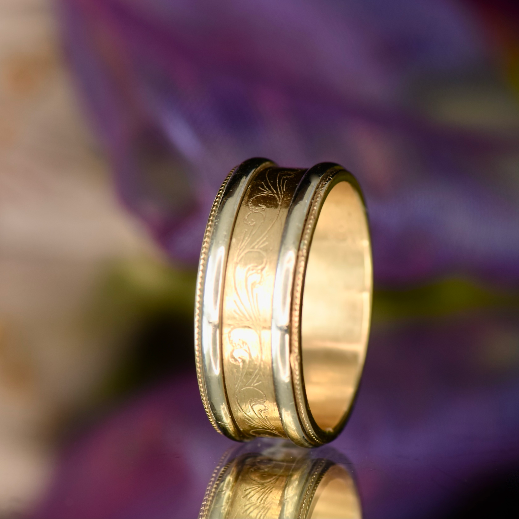 Vintage 9ct Yellow And White Gold ‘Spinner’ Patterned Ring Circa 1970’s