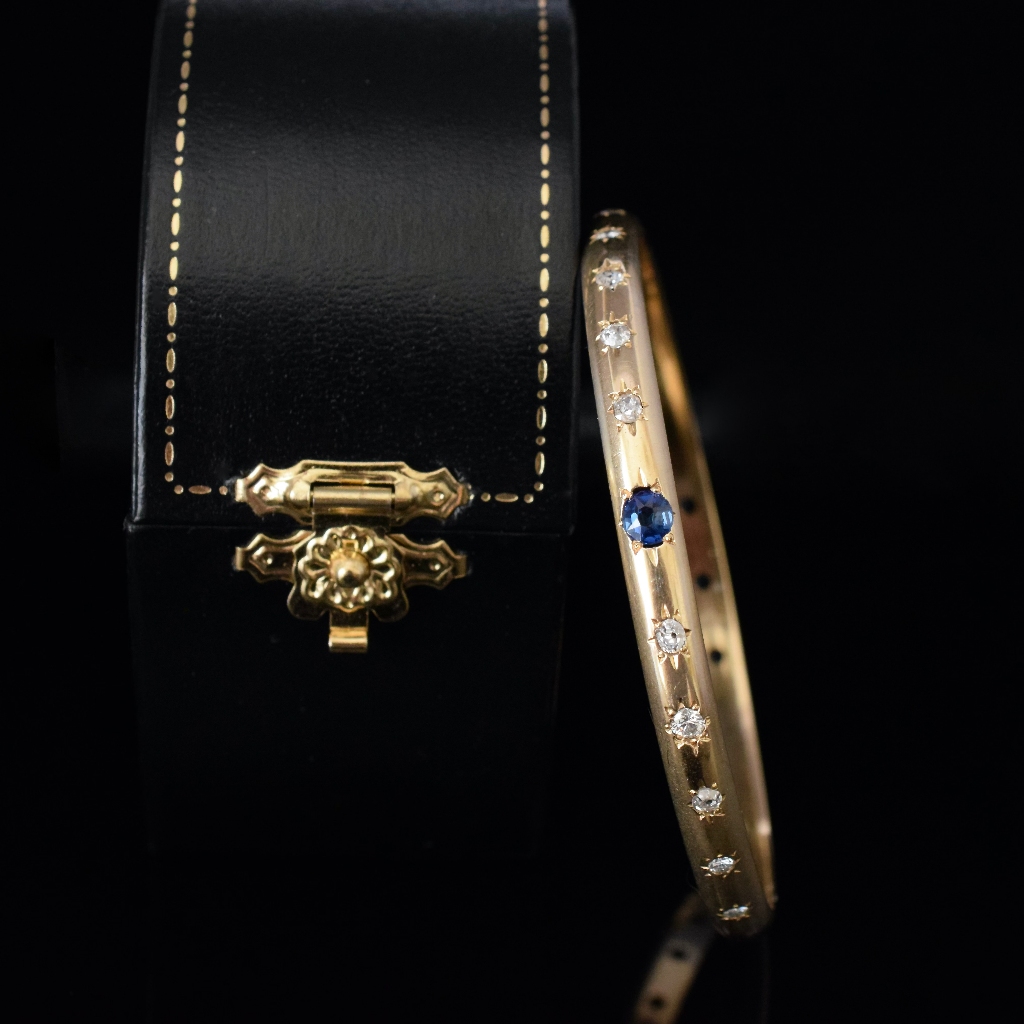 Modern Bespoke 9ct Yellow Gold Ceylonese Sapphire And Diamond Bangle Independent Valuation Included In Purchase For $8000 AUD