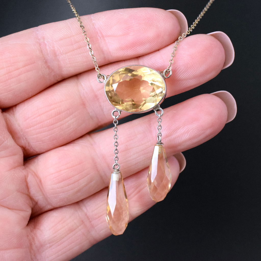 Antique Edwardian Sterling Silver Citrine Negligee Pendant Necklace