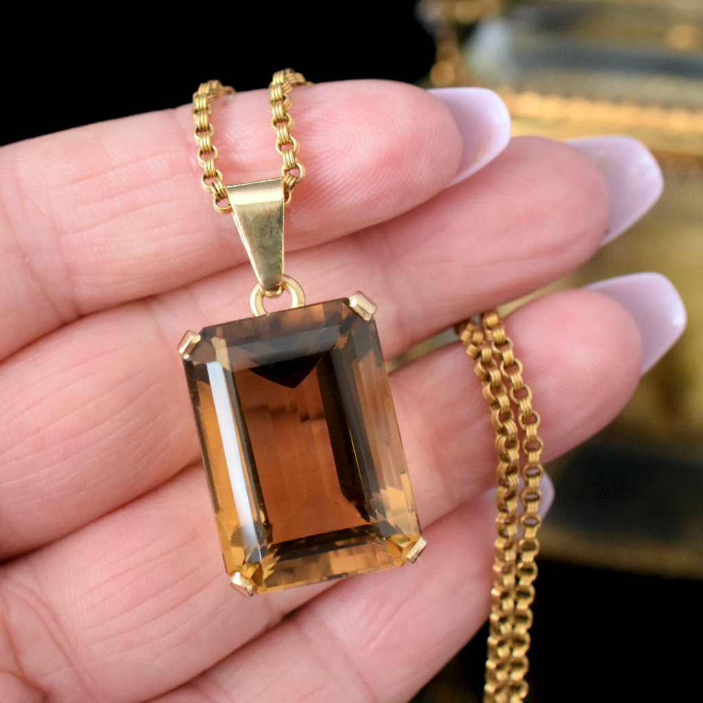 Vintage/Modern 18ct Yellow Gold Emerald-Cut Citrine Pendant (Independent Valuation Included In Purchase For - $3,800)