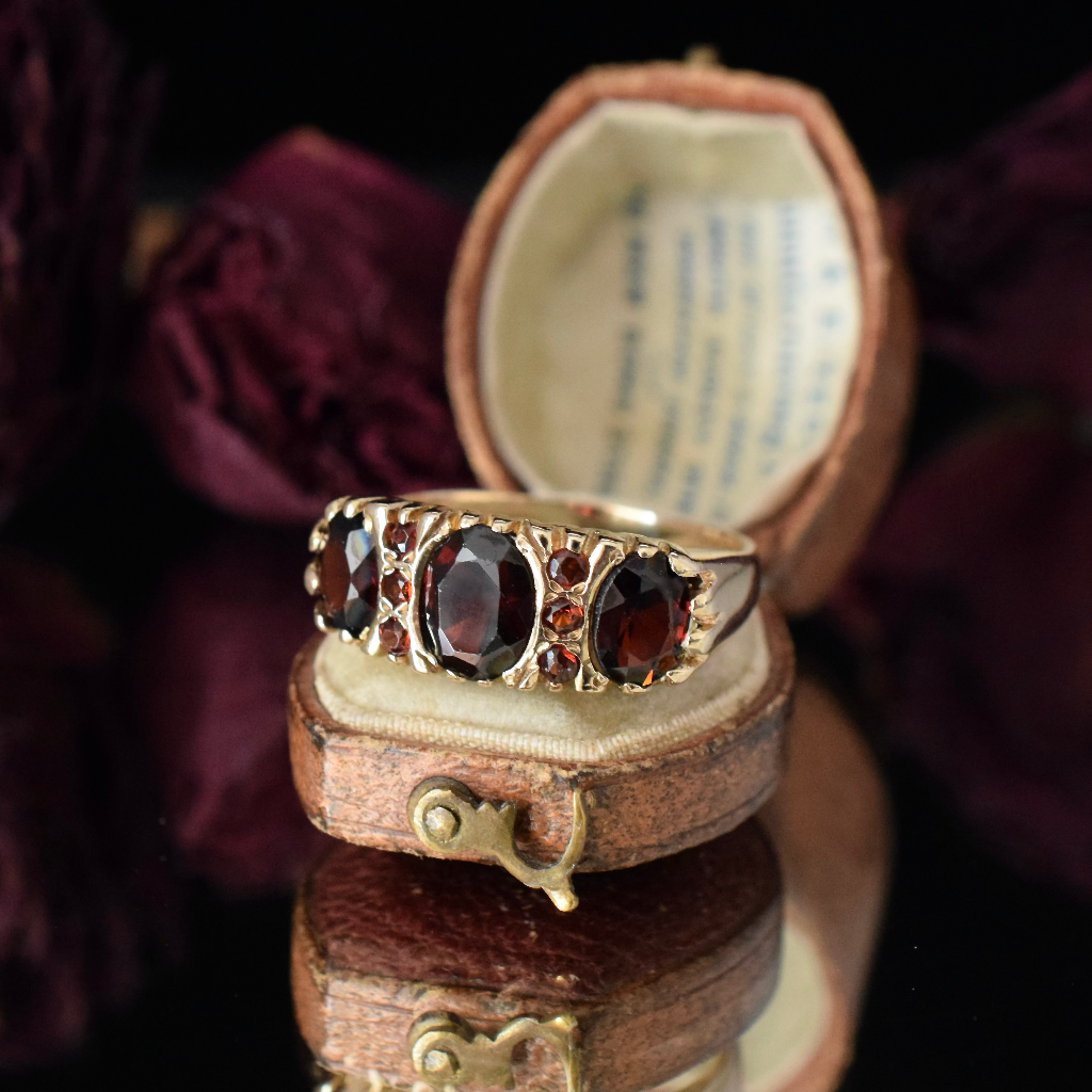 Vintage 9ct Rose Gold Garnet Trilogy Ring