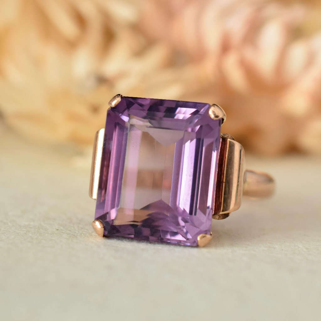 Vintage 18ct Rose Gold Square-Cut Amethyst Ring