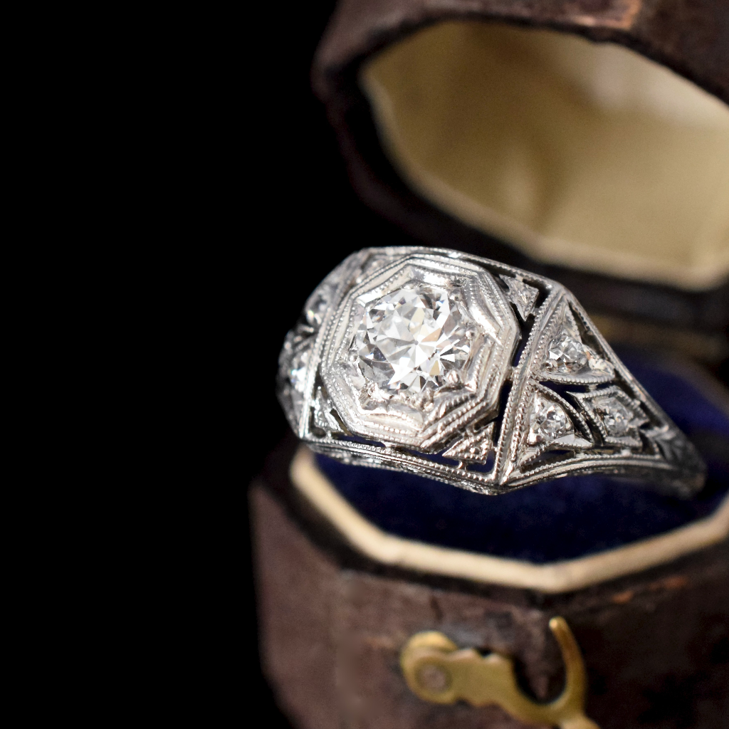 Antique Art Deco Platinum Solitaire Diamond Engagement Ring Circa 1925 (Independent Valuation Included In Purchase For - $8,000)