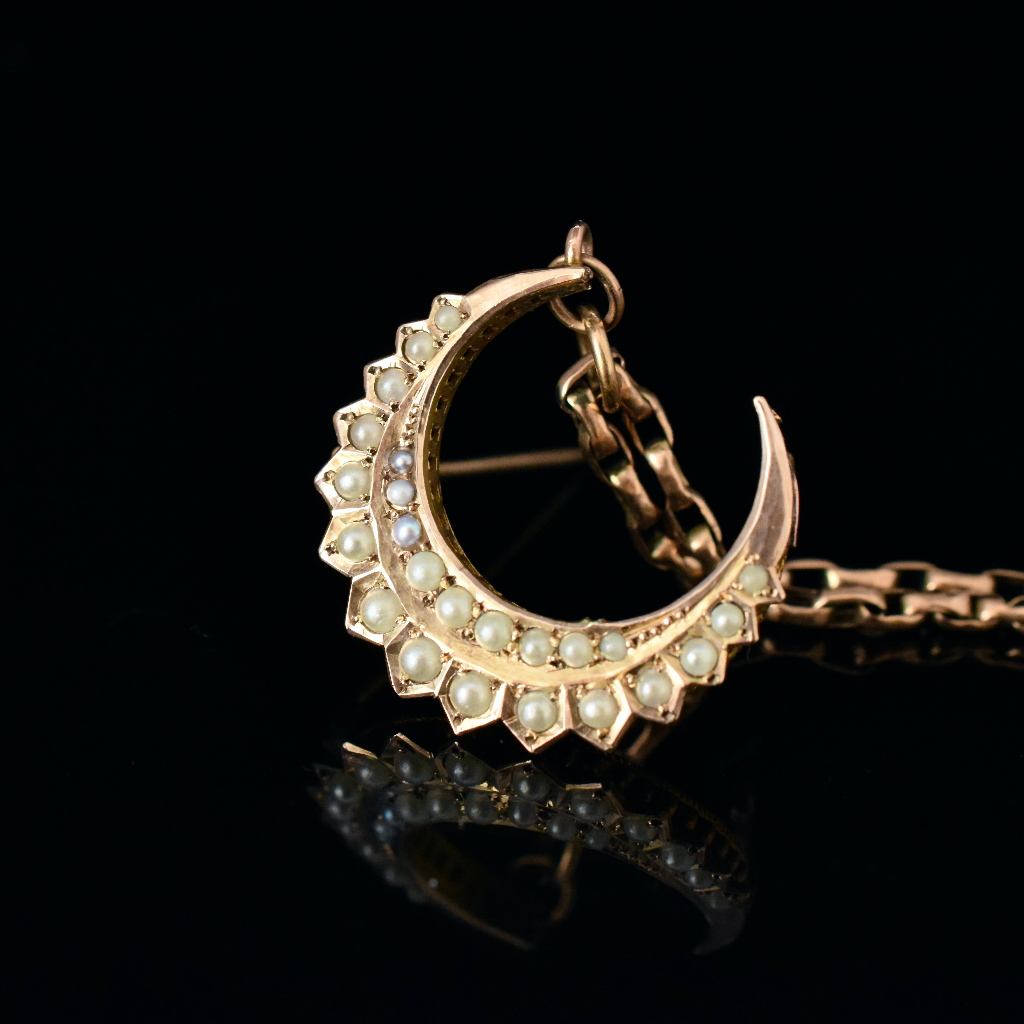 Antique 9ct Rose Gold Crescent Brooch/Pendant by Aronson & Co.