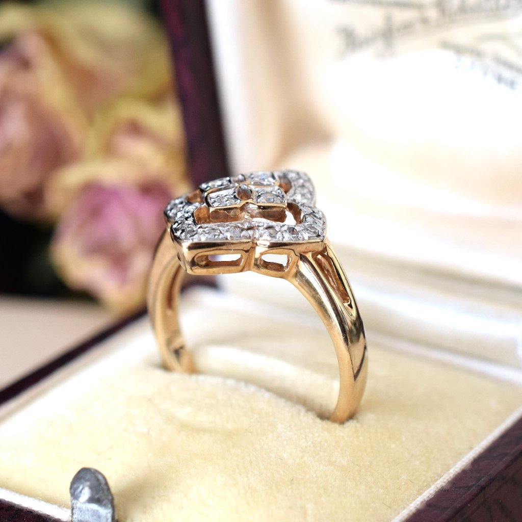 Modern 9ct Yellow Gold Quatrefoil Shaped Diamond Ring