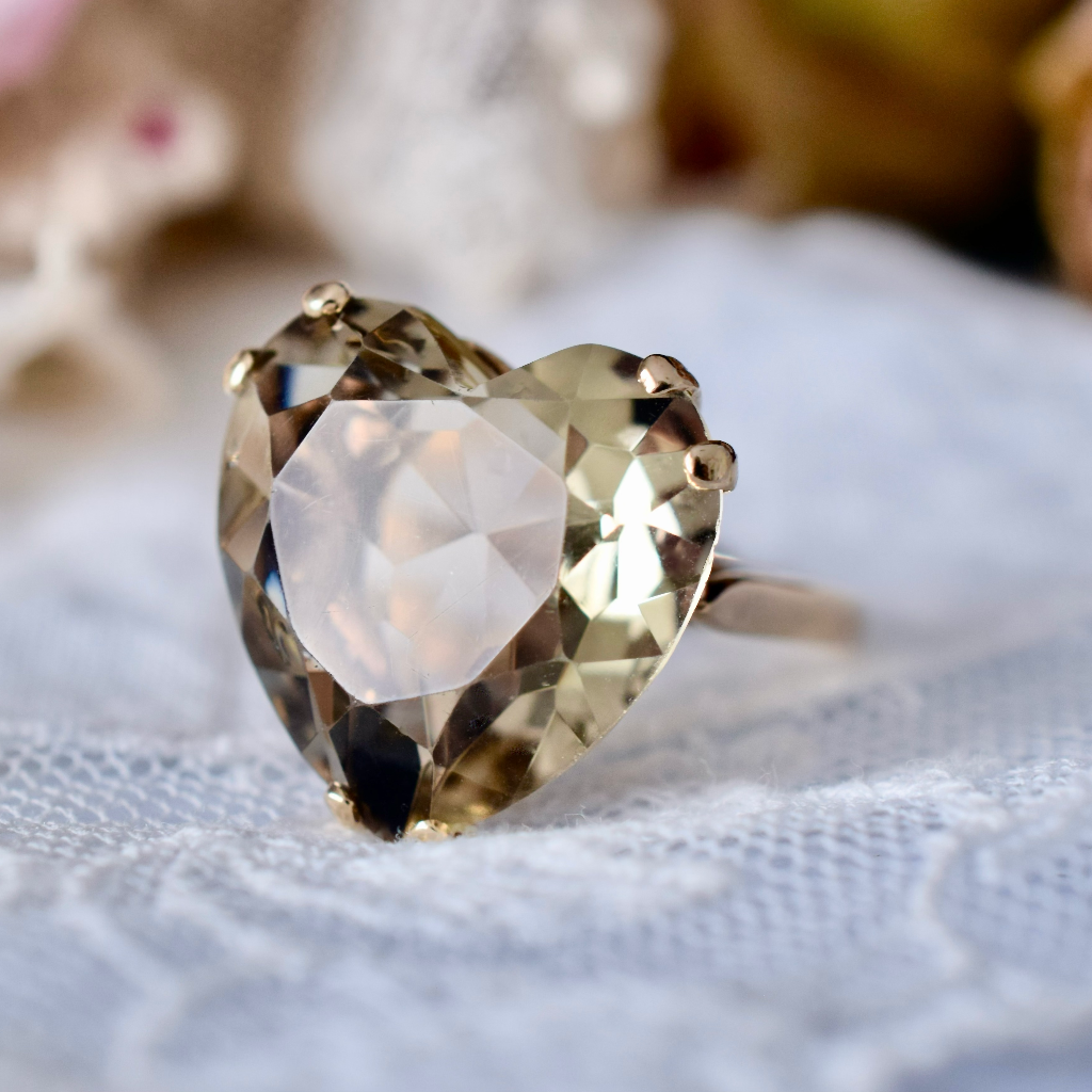 Vintage 9ct Yellow Gold Heart-Cut 16ct Citrine Ring