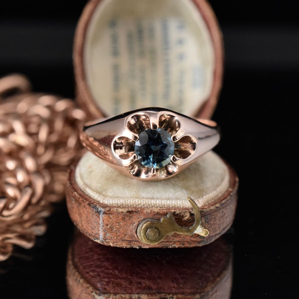 Vintage 9ct Rose Gold Parti Teal Sapphire Ring