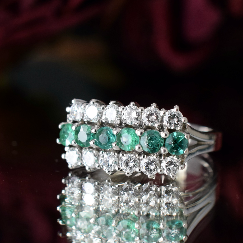 Modern 18ct White Gold Emerald And Diamond Ring Independent Valuation Included In Purchase For $4,500 AUD