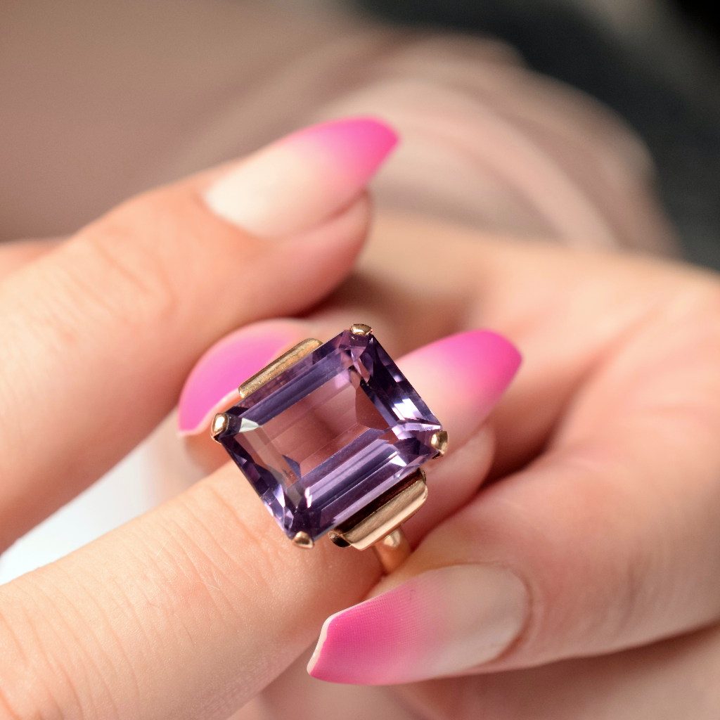 Vintage 18ct Rose Gold Square-Cut Amethyst Ring