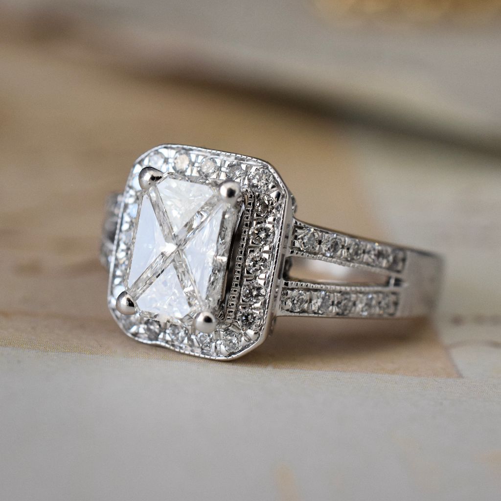 Modern 14k White Gold Trillion-Cut Diamond Ring