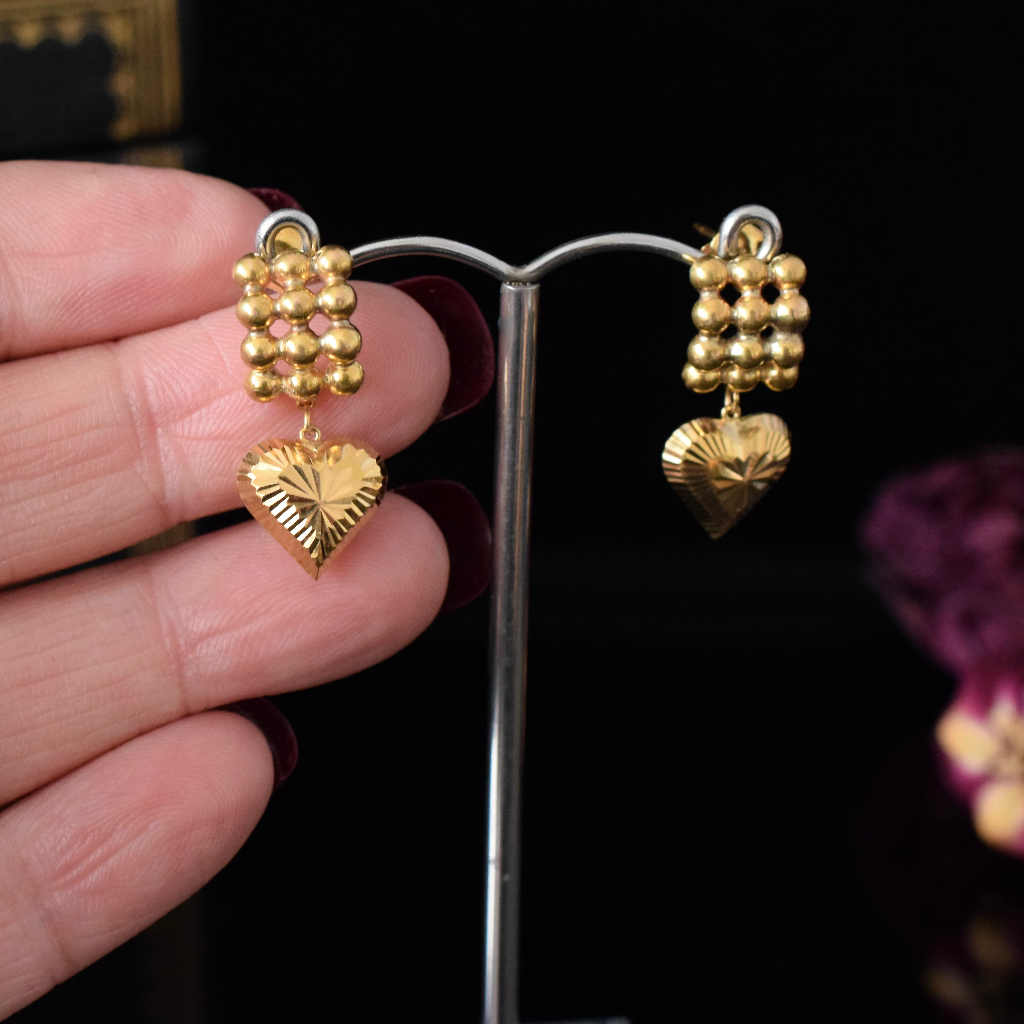 Modern 22ct Yellow Gold Heart Drop Earrings