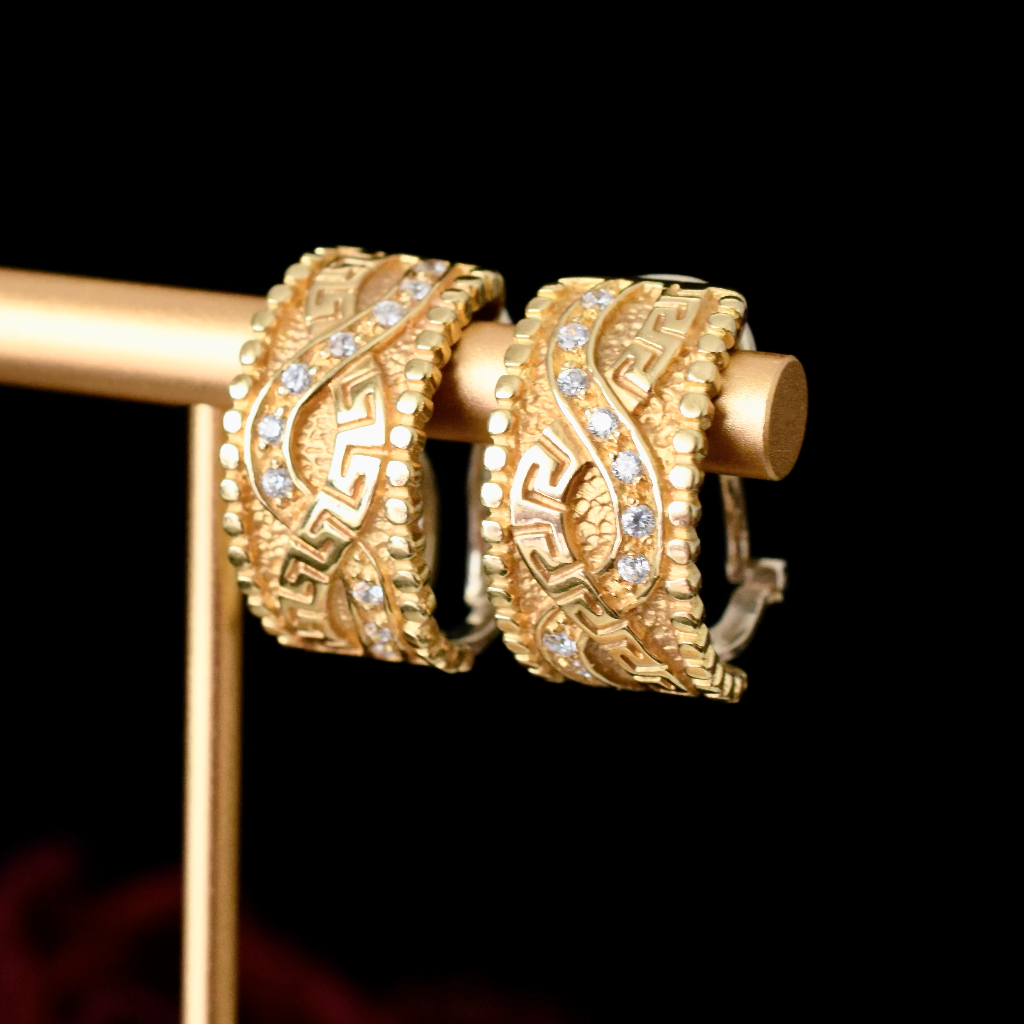 Modern 18ct Yellow Gold Greek Key Diamond Earrings Independent Valuation Included In Purchase For $4,500 AUD