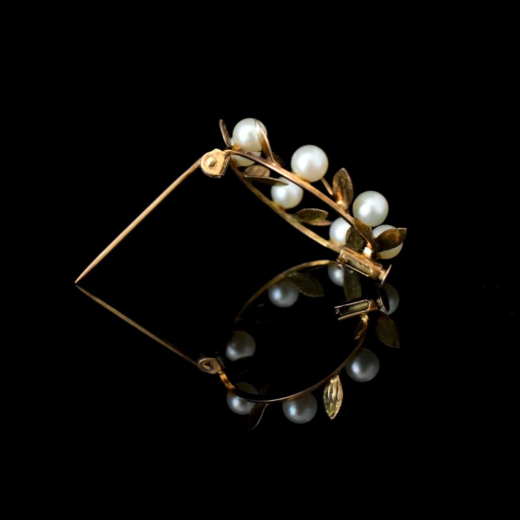 Vintage Mid-Century 14ct Rose Gold And Pearl ‘Wreath’ Brooch