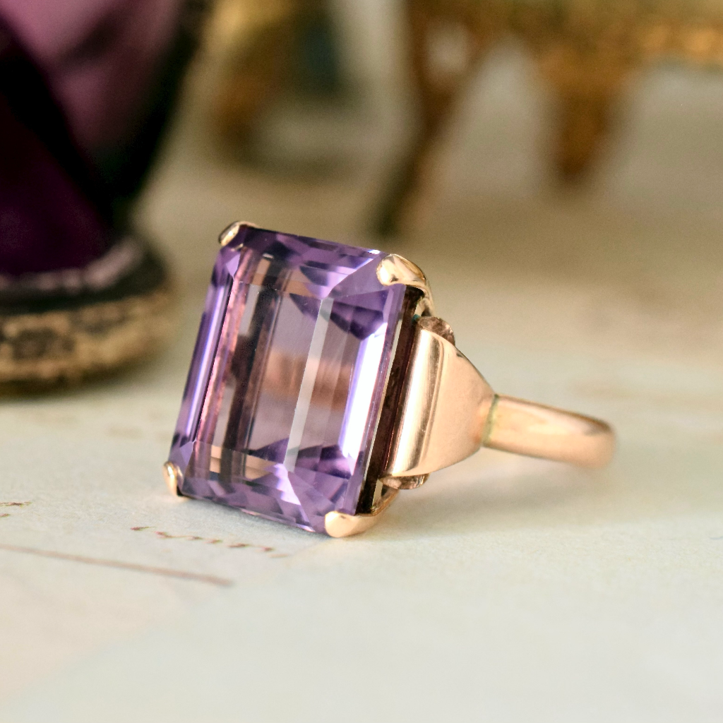 Vintage 18ct Rose Gold Square-Cut Amethyst Ring