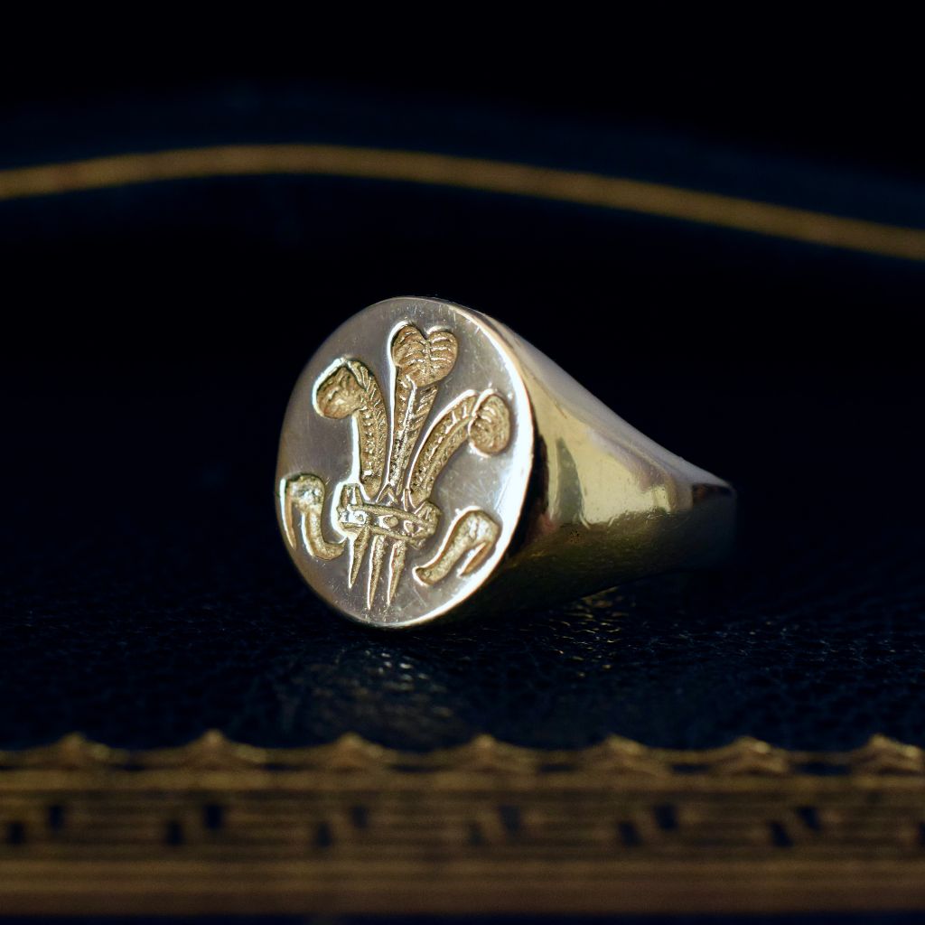 Modern 9ct Yellow Gold Signet Ring ‘Prince Of Wales Feathers’
