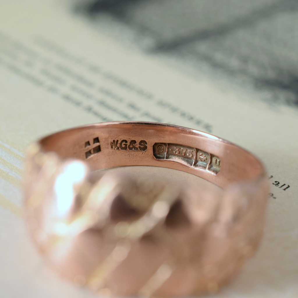 Antique 9ct Rose Gold Hearts ‘Keeper’ Ring Birmingham 1919