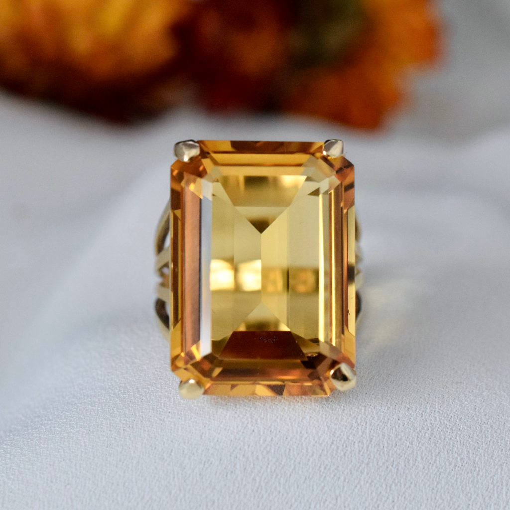 Huge 24ct Citrine Retro Style 9ct Yellow Gold Cocktail Ring