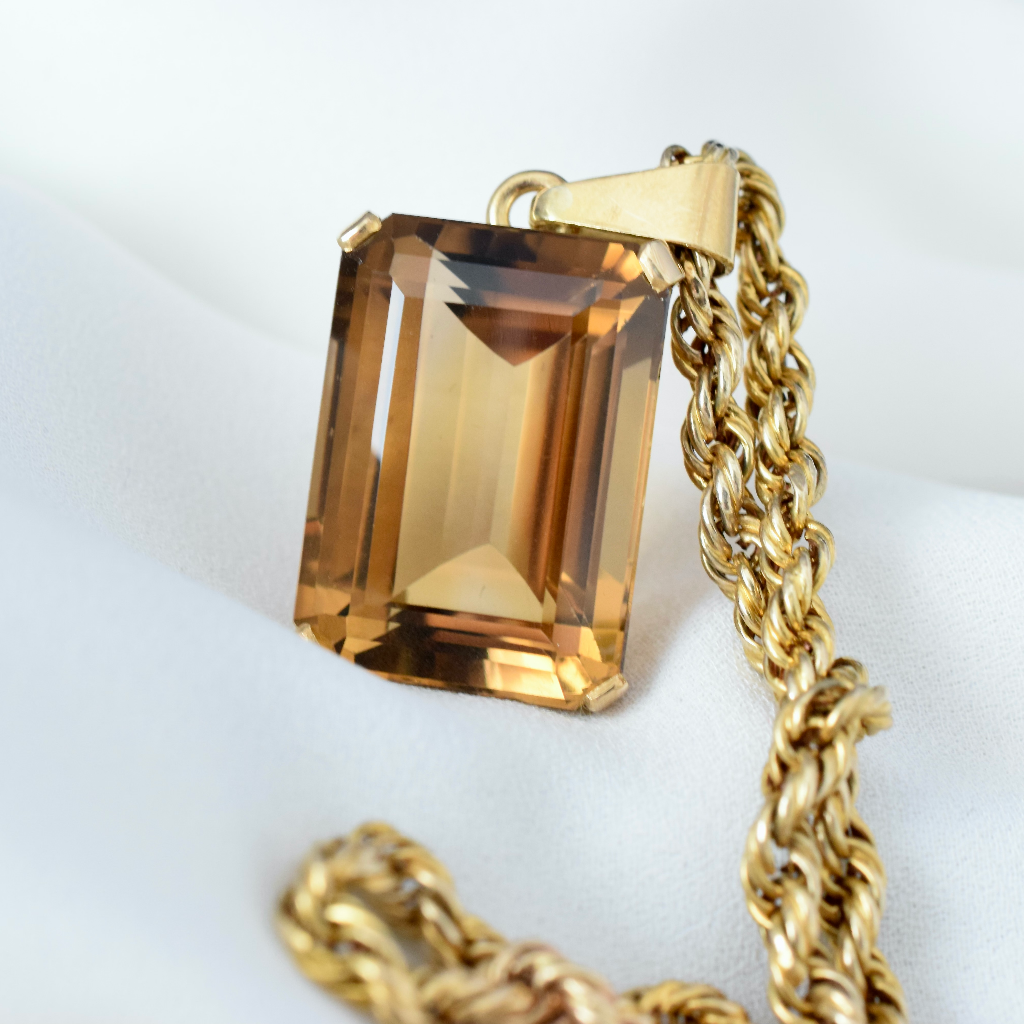 Vintage/Modern 18ct Yellow Gold Emerald-Cut Citrine Pendant (Independent Valuation Included In Purchase For - $3,800)