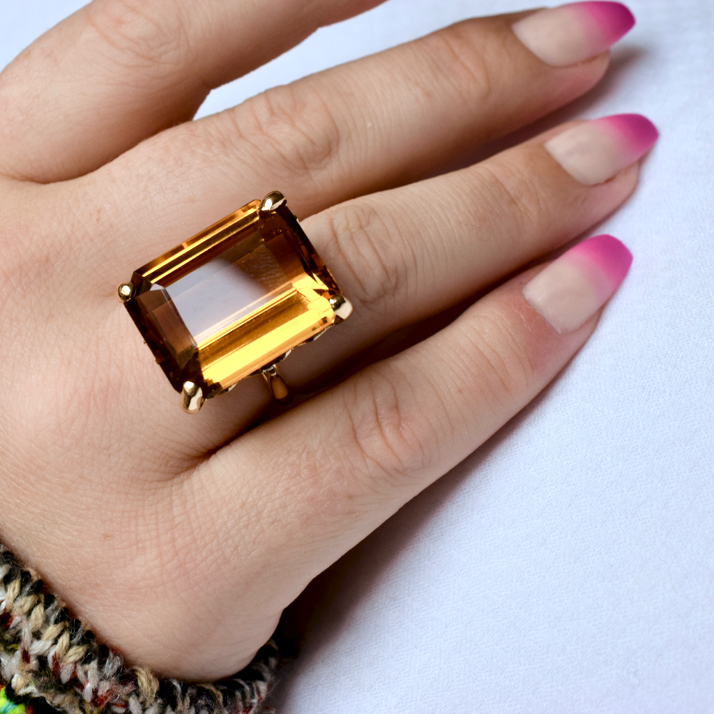 Vintage Retro Style 18ct Yellow Gold Golden Citrine Cocktail Ring
