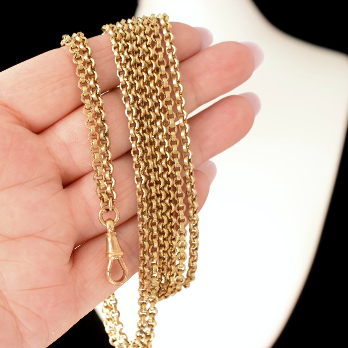 Antique ‘Rolled Gold’ Long Guard/Muff Chain Circa 1900