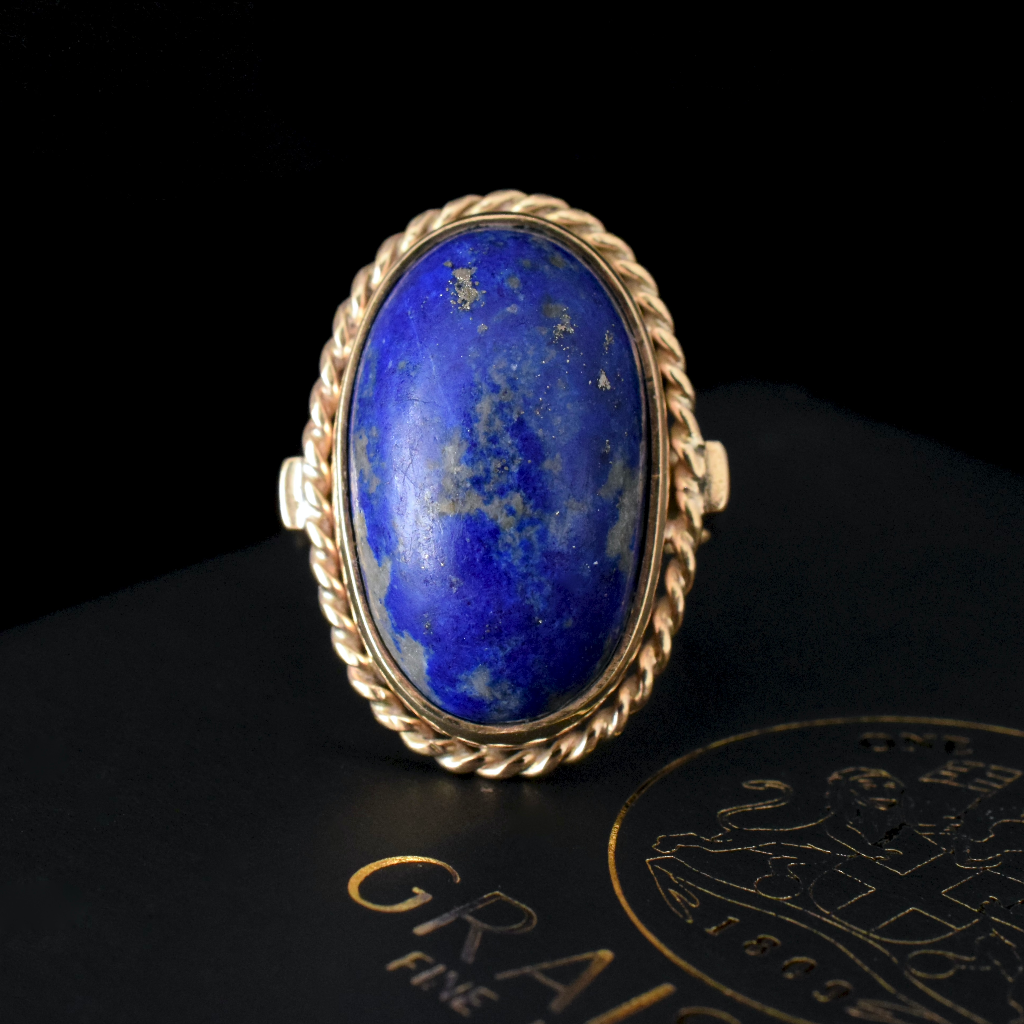 Vintage 9ct Yellow Gold Lapis Lazuli Cabochon Ring