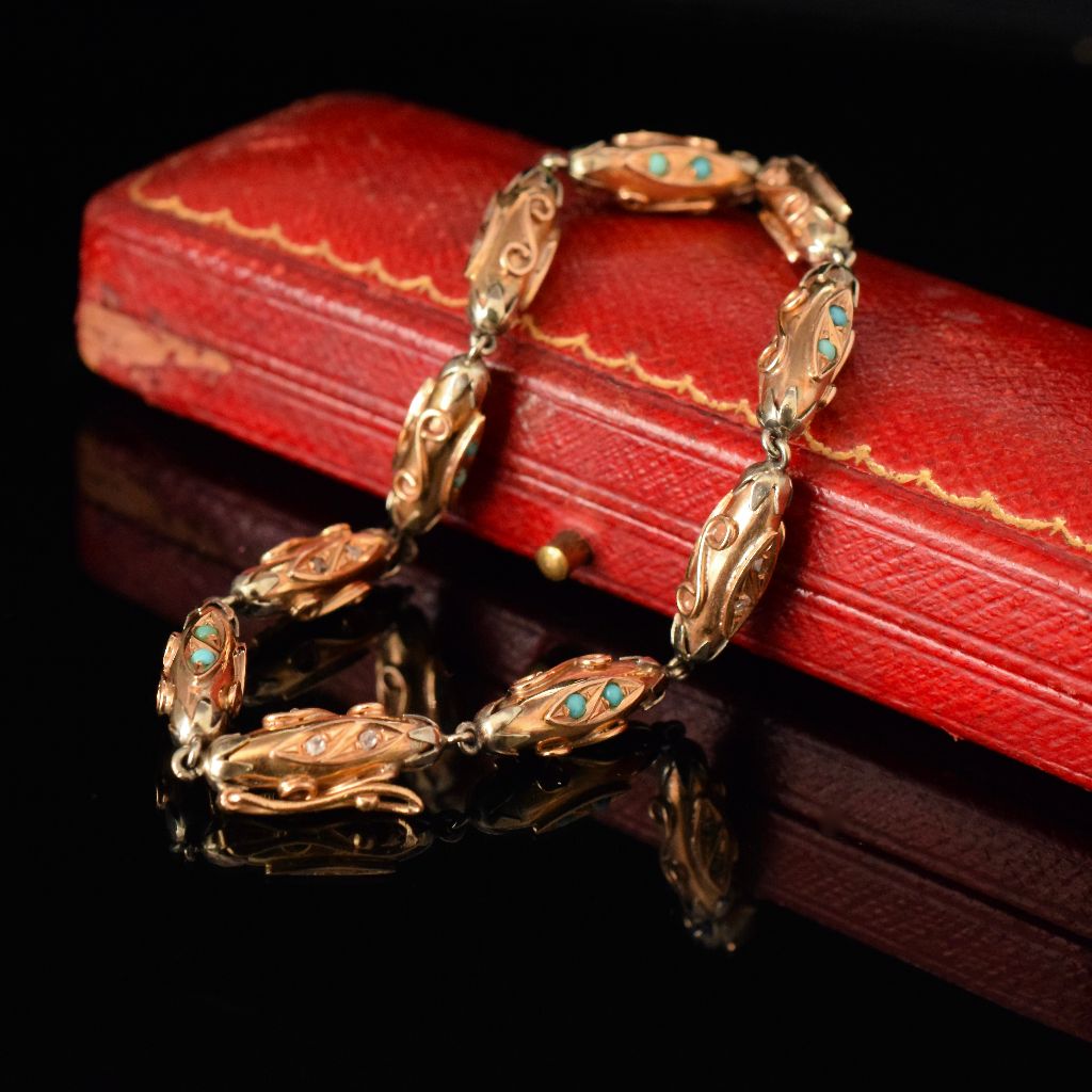 Antique Victorian Etruscan Revival 19.2ct Portuguese Yellow Gold Bracelet Circa 1890