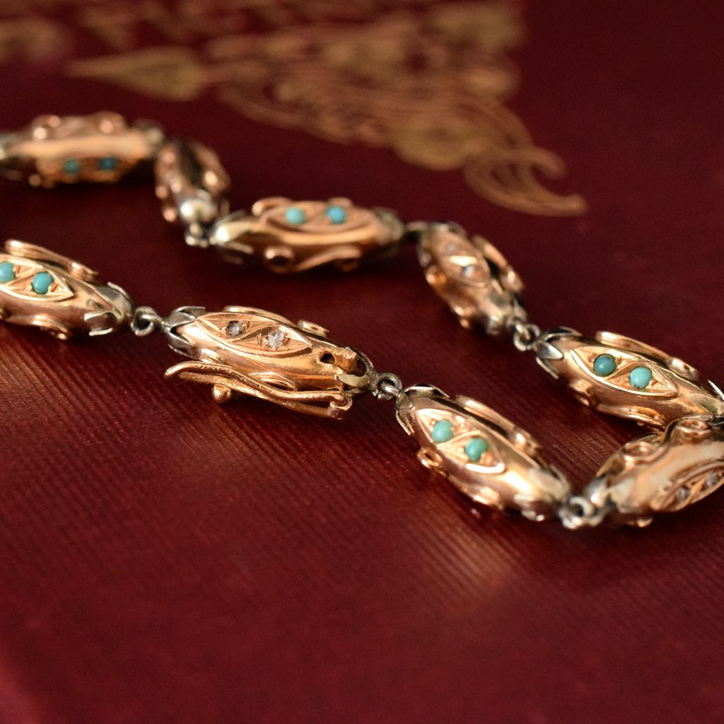 Antique Victorian Etruscan Revival 19.2ct Portuguese Yellow Gold Bracelet Circa 1890