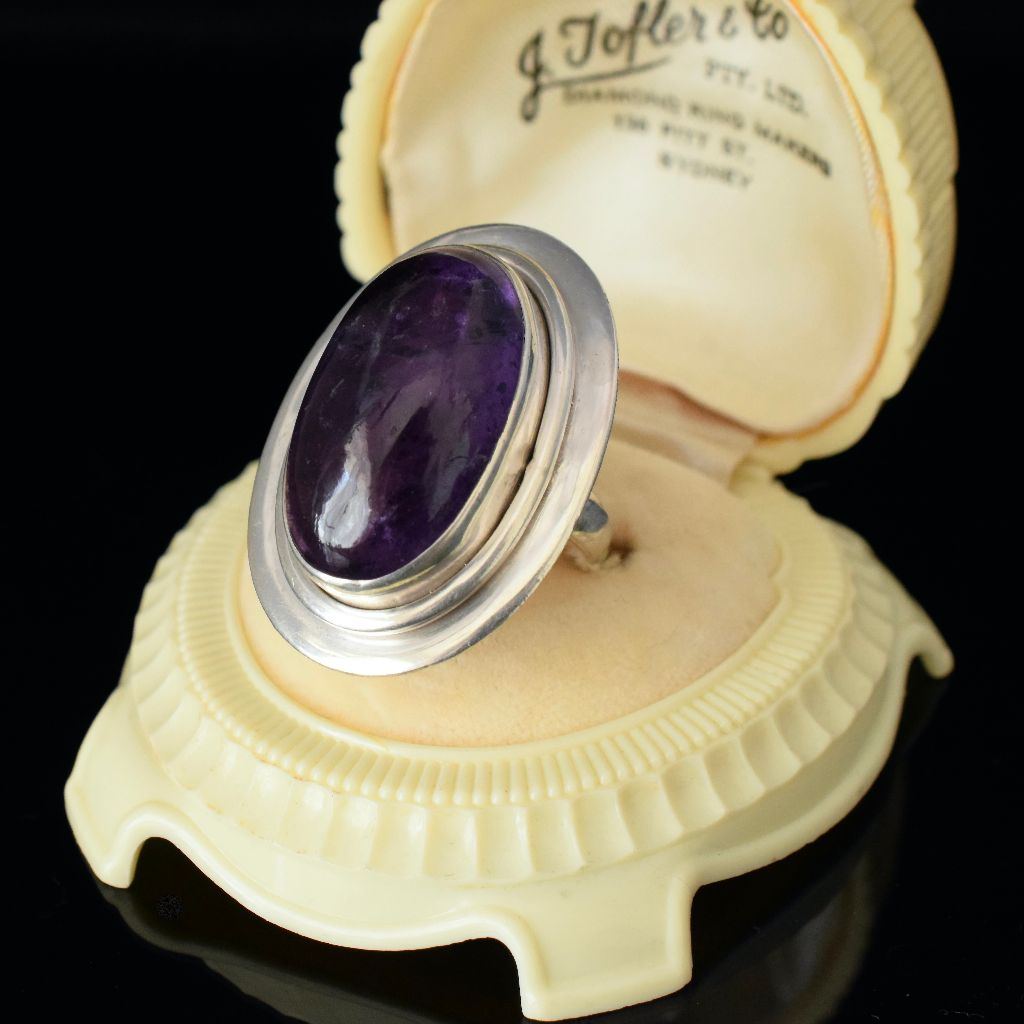 Vintage Sterling Silver Cabochon Amethyst Ring