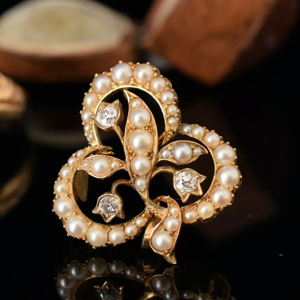 Antique 18ct Yellow Gold Pearl And Diamond Pendant / Brooch Circa 1905 (Independent Valuation Included In Purchase For - $3800)