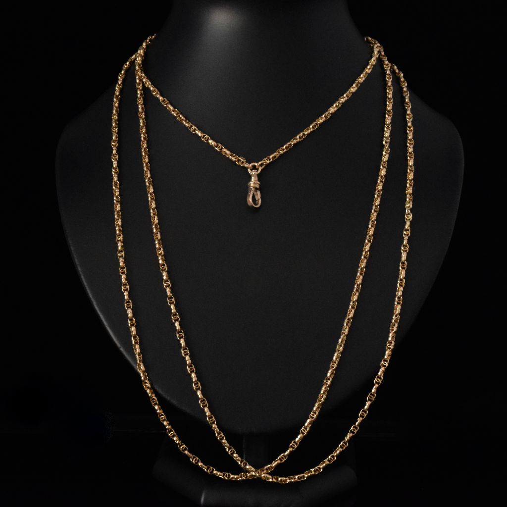 Impeccable Victorian 9ct Rose Gold Long Guard Chain Circa 1900